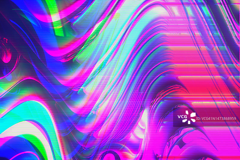 抽象交错数字故障洋红色粉色霓虹灯波浪背景图片素材