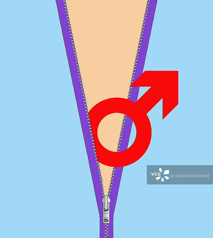 男性符号从半开拉链衣服中伸出插画图片素材