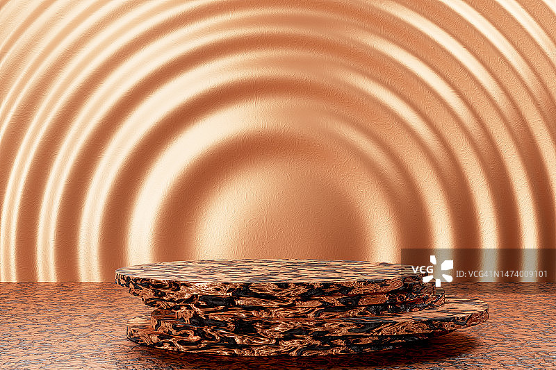 产品展示平台，金色和米色螺旋背景，未来主义3D图案图片素材