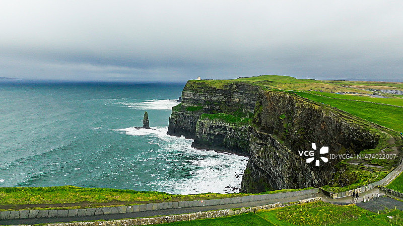 莫赫悬崖航拍，爱尔兰西海岸莫赫悬崖航拍，爱尔兰悬崖岩石，休闲自然海景，爱尔兰自然风光，无人机航拍图片素材