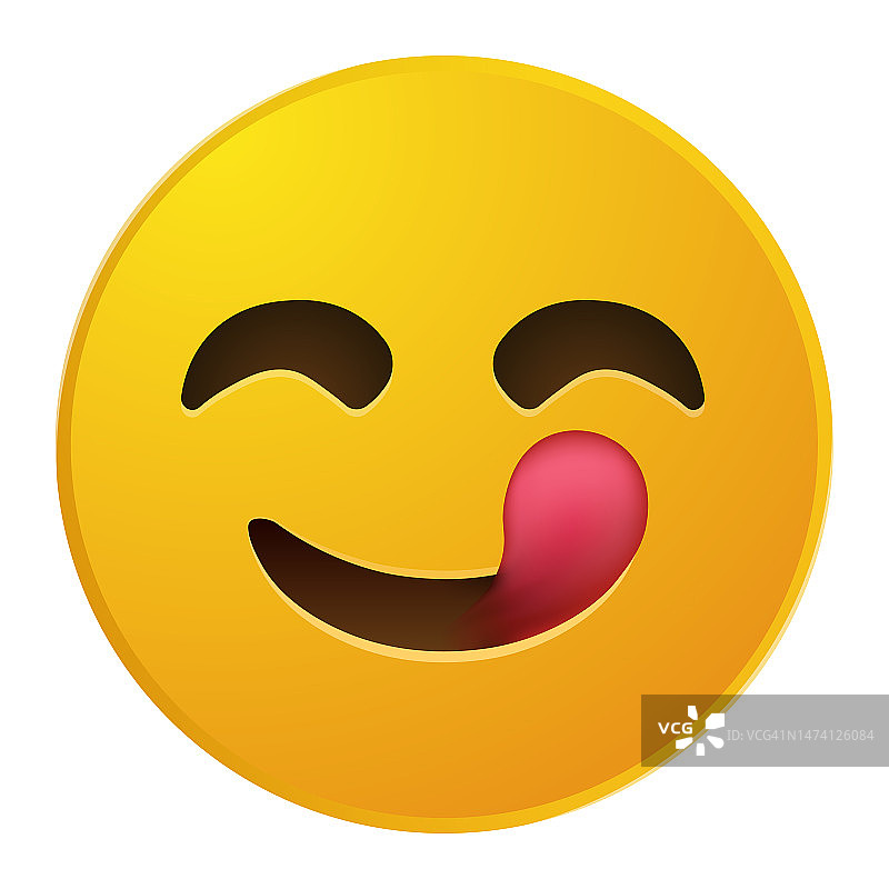 品尝美食的面部表情，黄色笑脸表情符号图片素材