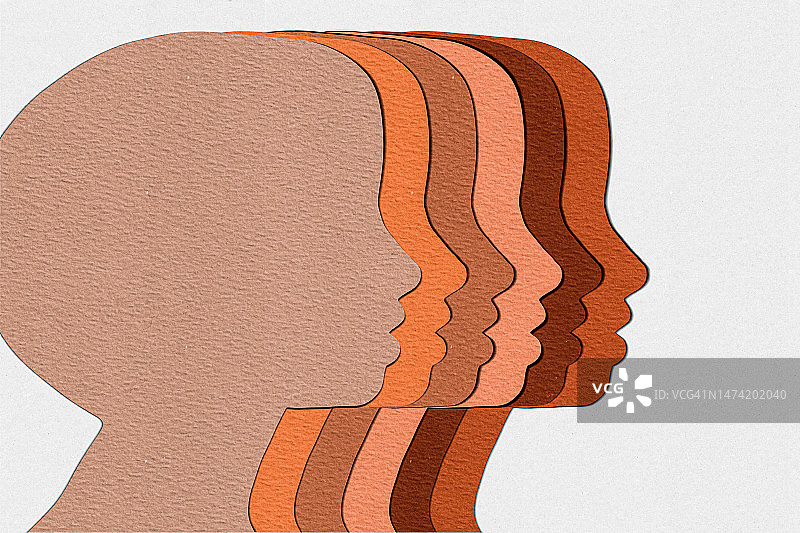 不同肤色的女性头像，多元族裔女性群体剪纸插画图片素材