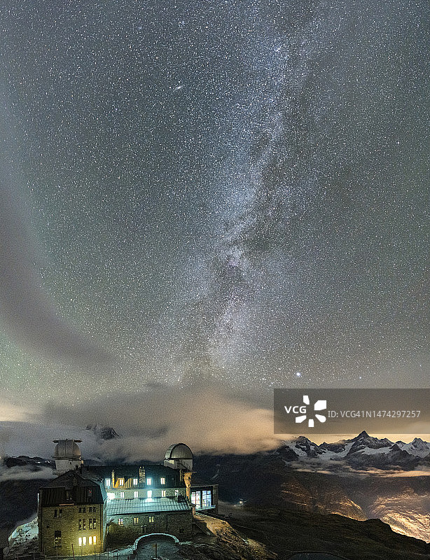瑞士戈尔内格拉特库尔姆酒店与银河图片素材