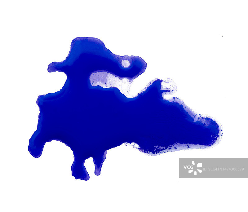 蓝色丙烯颜料滴落在白色画布上的水花图片素材