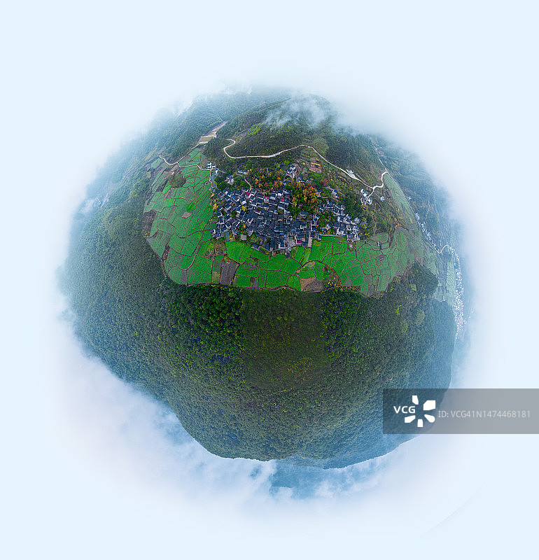 江西婺源中国古村落广角风光图片素材