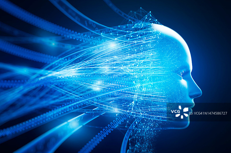 人工智能机器人和电缆传输数据图片素材