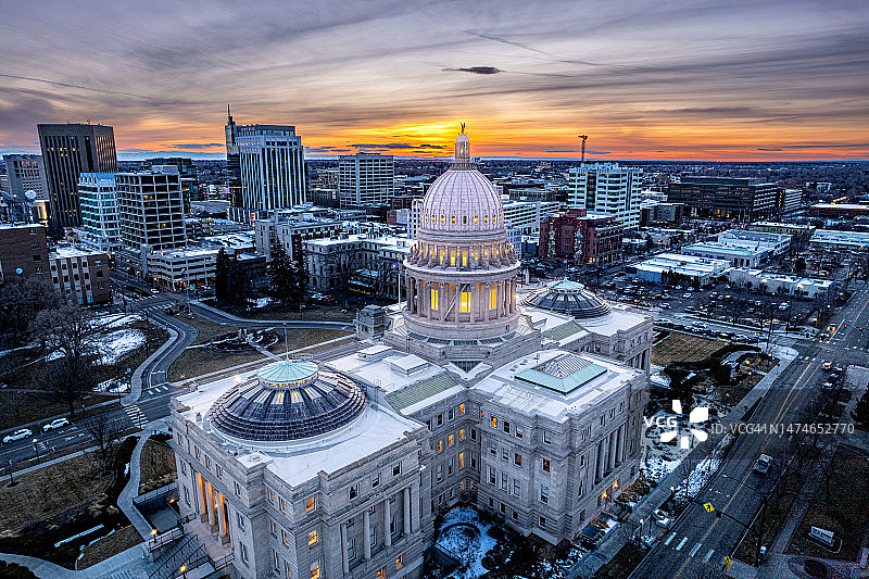 爱达荷州议会大厦日落，博伊西图片素材