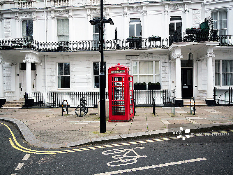 伦敦街头的英式电话亭图片素材