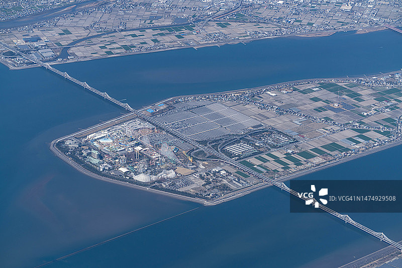 从飞机上看到的日本三重县桑名市鸟瞰图图片素材