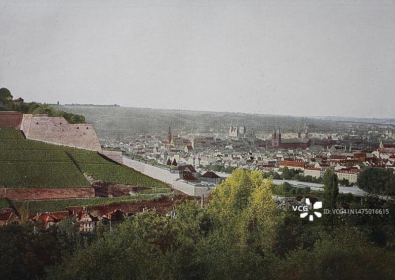 德国维尔茨堡市的旧照片，约1876年，巴伐利亚，19世纪原件的数字复制品，原始日期未知图片素材