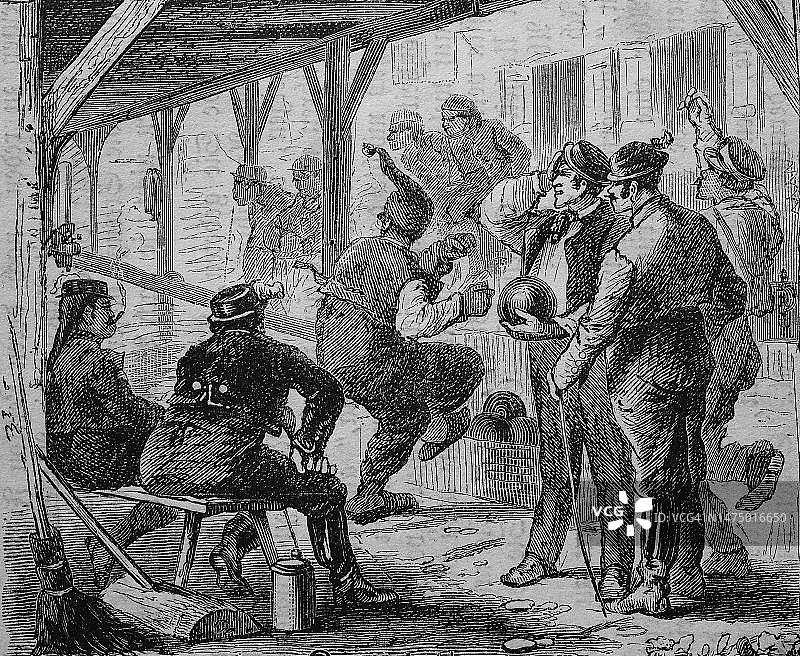 集市，上巴伐利亚的教堂节，约1876年，德国，保龄球馆，历史照片，19世纪原始模板的数字复制品，原始日期未知图片素材