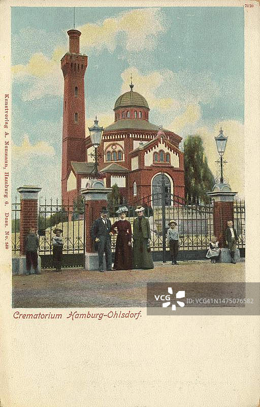 德国汉堡奥尔斯多夫区的火葬场（1910年明信片）图片素材