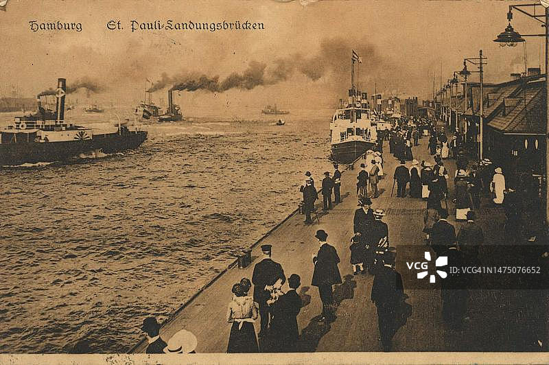 德国汉堡圣保利Landungsbruecken明信片（约1910年）图片素材