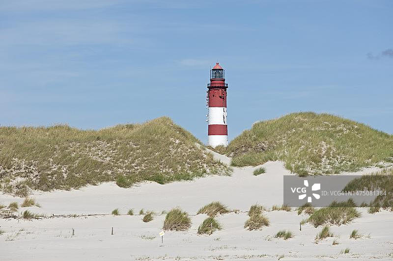 德国石勒苏益格-荷尔斯泰因州阿姆鲁姆岛Kniepsand海滩、沙丘和灯塔图片素材