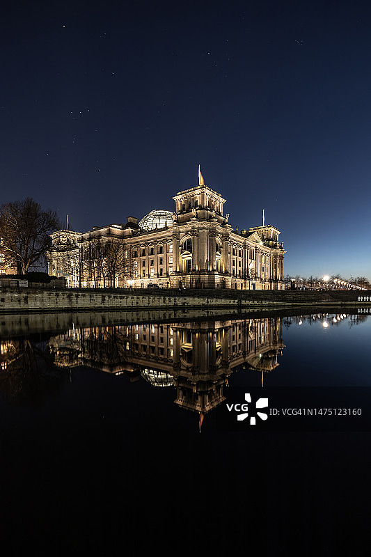 德国联邦议院-德国国会大厦夜景，德国柏林图片素材