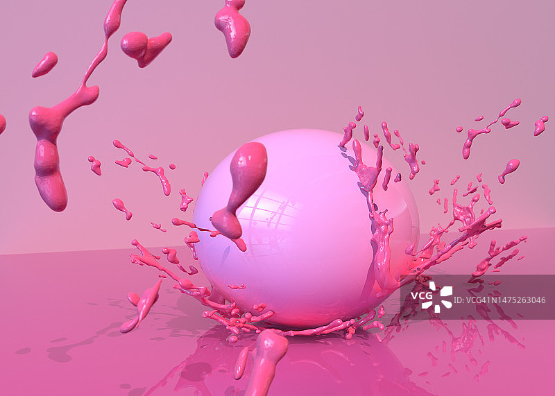 演播室中气球溅落地面的3D渲染图片素材