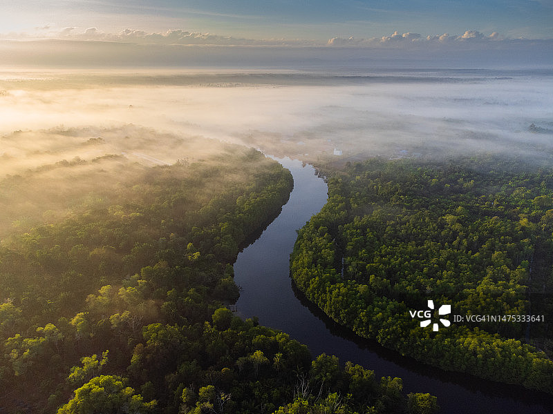 马来西亚沙巴河流景观航拍图片素材
