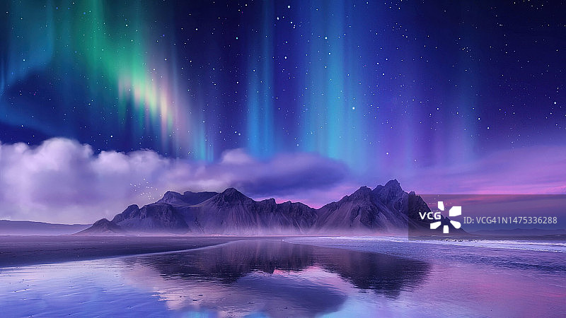 夜晚大海与天空的风景图片素材