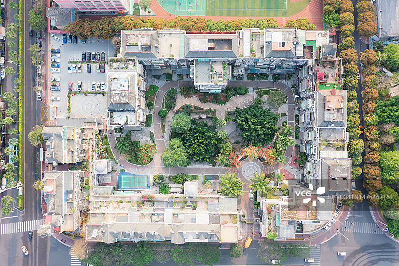 城市住宅区的航拍视角图片素材