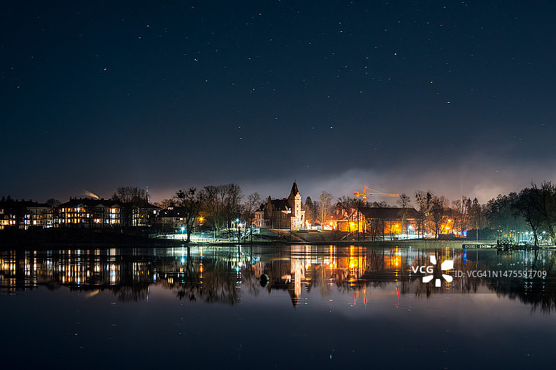 波兰夜间湖泊风光图片素材