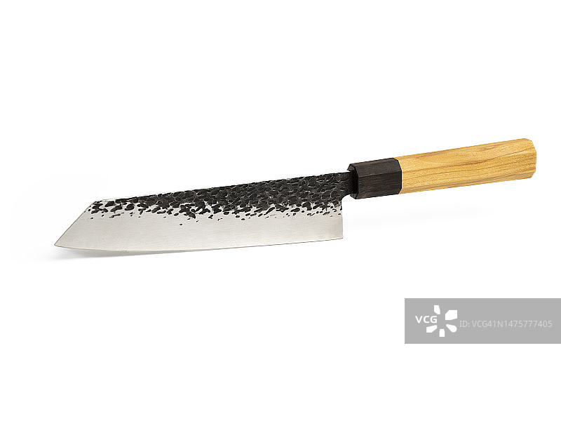 白色背景下的日式牛刀，厨师刀，三枚钢刀图片素材