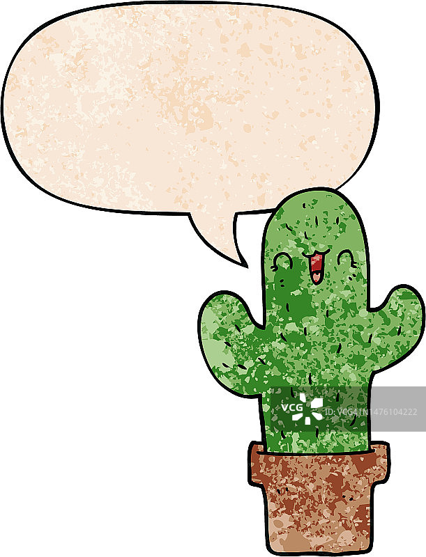 卡通仙人掌带对话气泡复古纹理图片素材