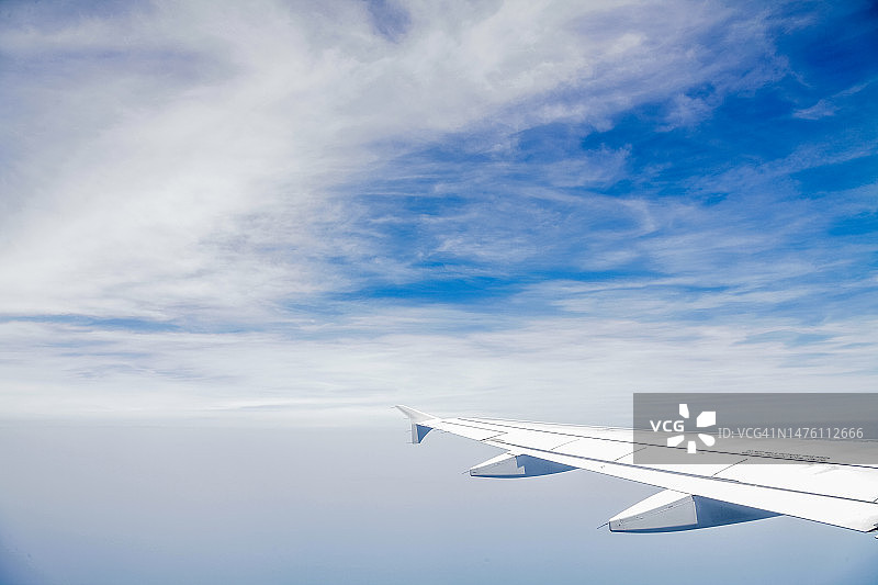 飞行中的飞机机翼景观图片素材