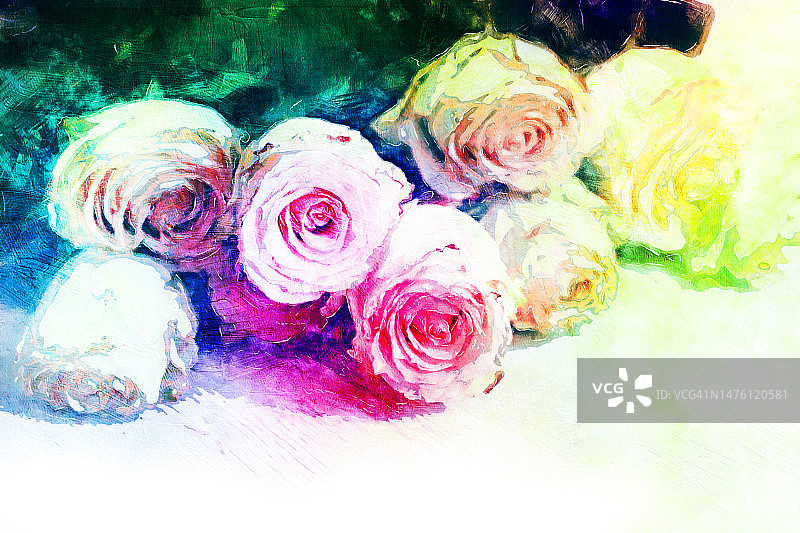 白色背景上的水彩多色玫瑰情人节图片素材