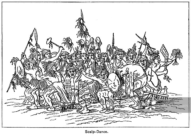 老式雕刻插图：剥头皮舞图片素材