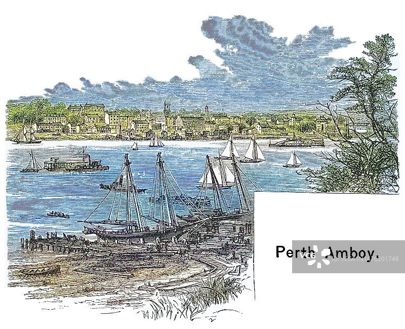 古老版画：美国新泽西州珀斯安博伊市图片素材