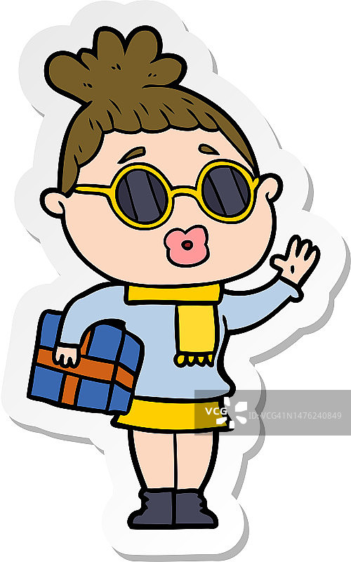 戴太阳镜的卡通女人贴纸图片素材