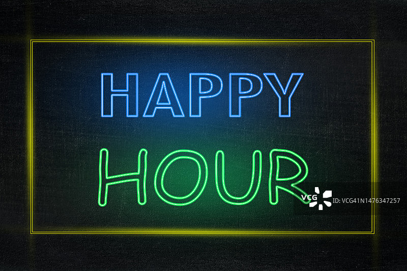 深色背景上的霓虹灯“欢乐时光”标志图片素材