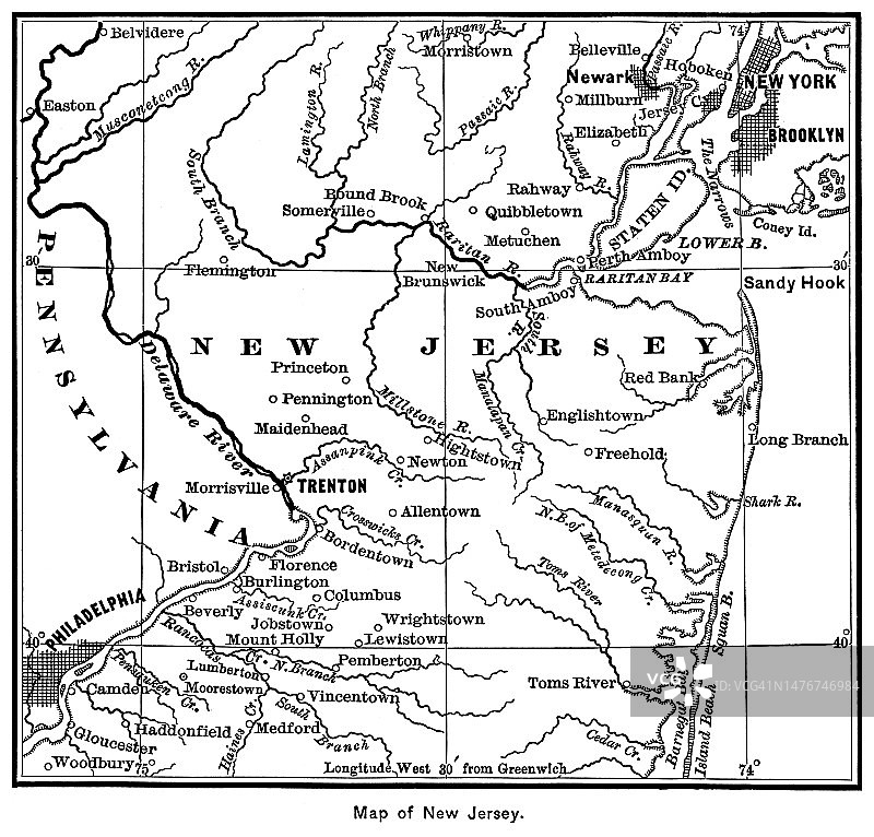 美国新泽西州古地图图片素材