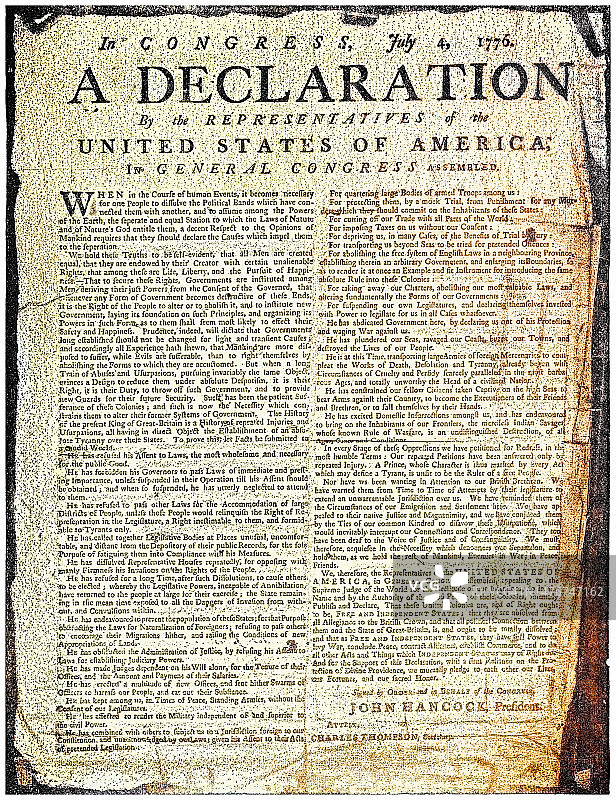1776年7月4日美利坚合众国代表大会宣言图片素材