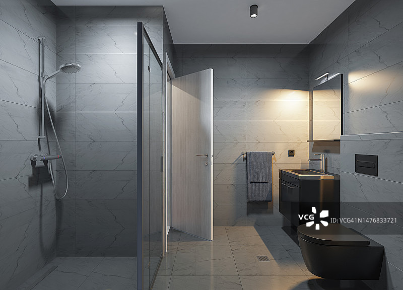 现代简约斯堪的纳维亚深灰色浴室图片素材