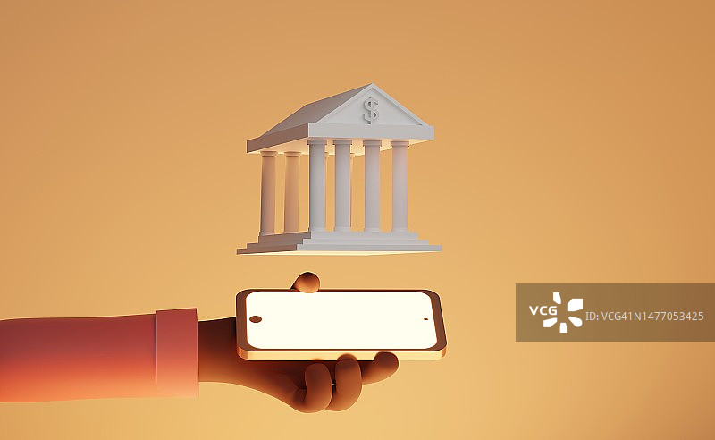 具有低多边形手的在线银行概念3D渲染图片素材