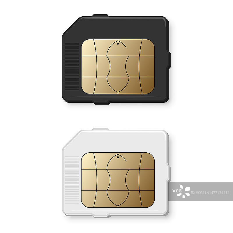 黑白手机Micro SIM卡样机，白色背景图片素材