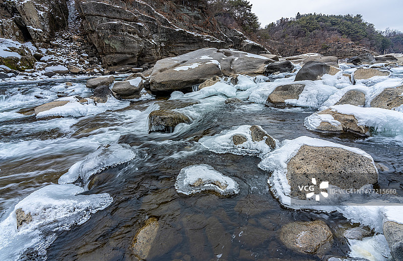 江原道铁原郡汉滩江河谷风光图片素材