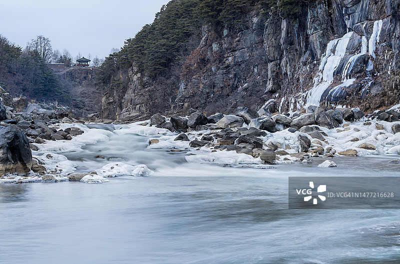 江原道铁原郡汉滩江河谷风光图片素材