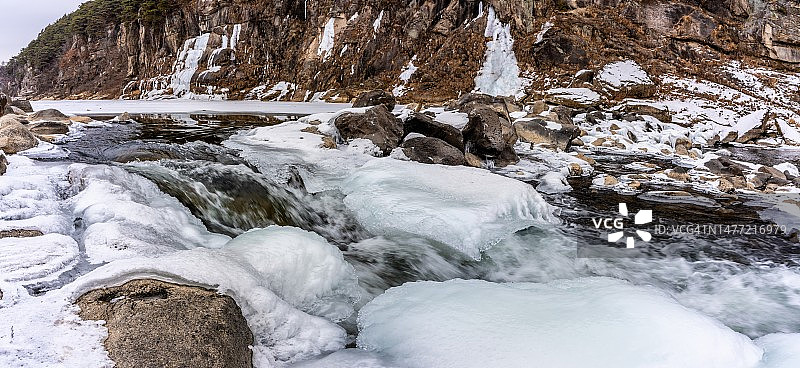 江原道铁原郡汉滩江河谷风光图片素材