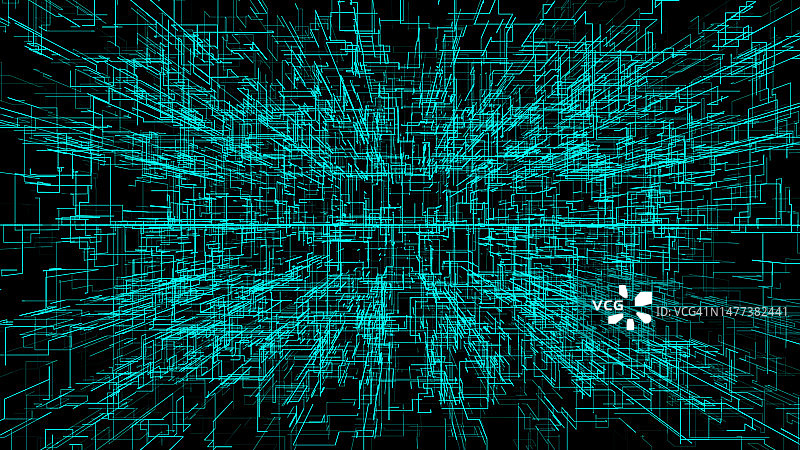蓝色三维空间线条交织图片素材