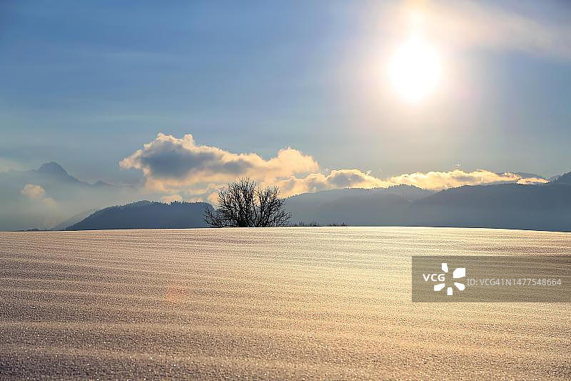 德国巴伐利亚州松特霍芬的美丽冬季逆光景观图片素材