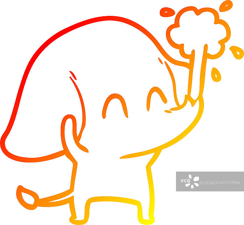 暖色渐变线条画：喷水的可爱卡通小象图片素材