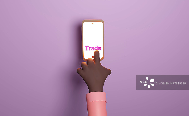 Low poly卡通手交易数字资产，金融科技概念，3D渲染图片素材