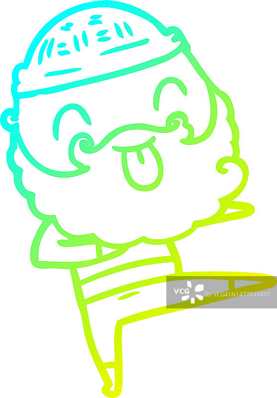 吐舌头的胡须男人冷渐变线条画图片素材