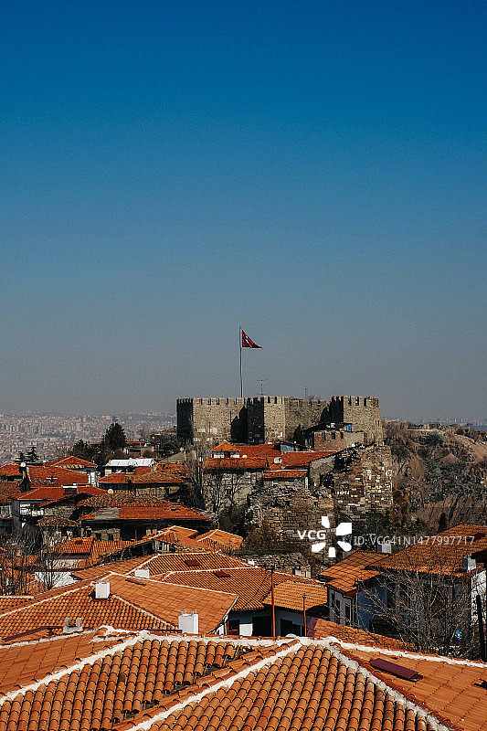 土耳其安卡拉城市鸟瞰图，晴天瓦屋顶房屋，夏季城市景观。图片素材