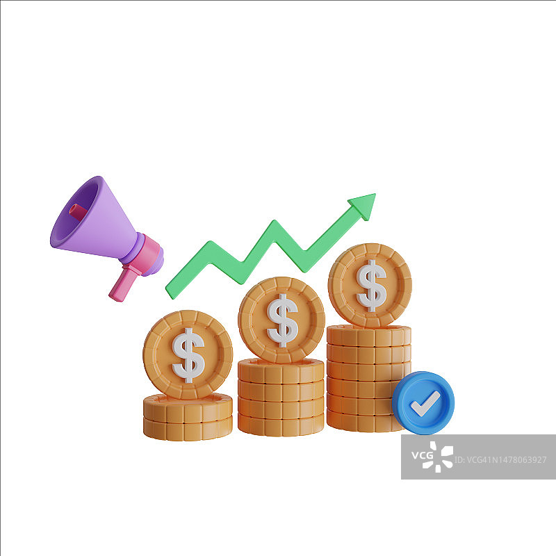3D插画：促销营销计划带来的财务增长图片素材