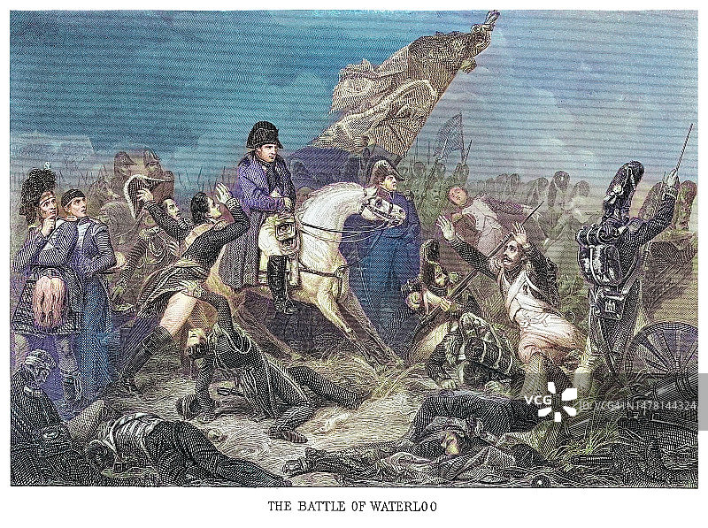 1815年6月18日滑铁卢战役古老雕刻插图图片素材