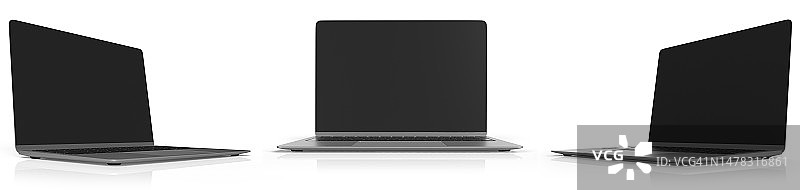 白色背景上的笔记本，正面和侧面视图图片素材