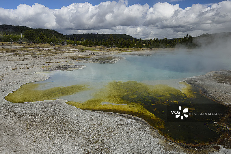 黄石国家公园诺里斯间歇泉盆地彩色温泉图片素材